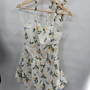 Sim and Sam White Lemon 100% Cotton Ruched Mini Dress Large